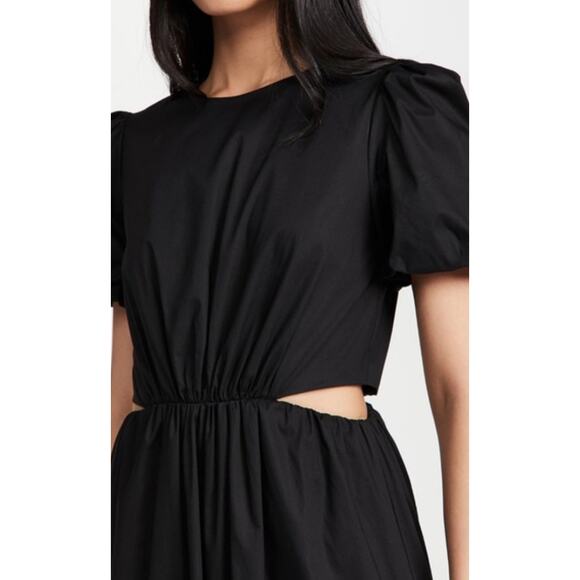 NEW WAYF Maxi Dress Women XS Black Tiered Cutout Puff Sleeve Cottage Minimalist - Picture 4 of 11